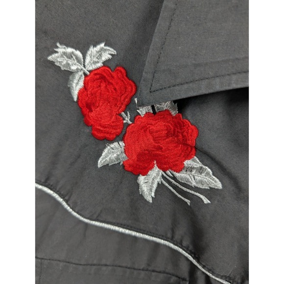 ELY Cattleman Men's XL Western Pearl Snap Shirt Black Red Rose Embroidered - Picture 3 of 7